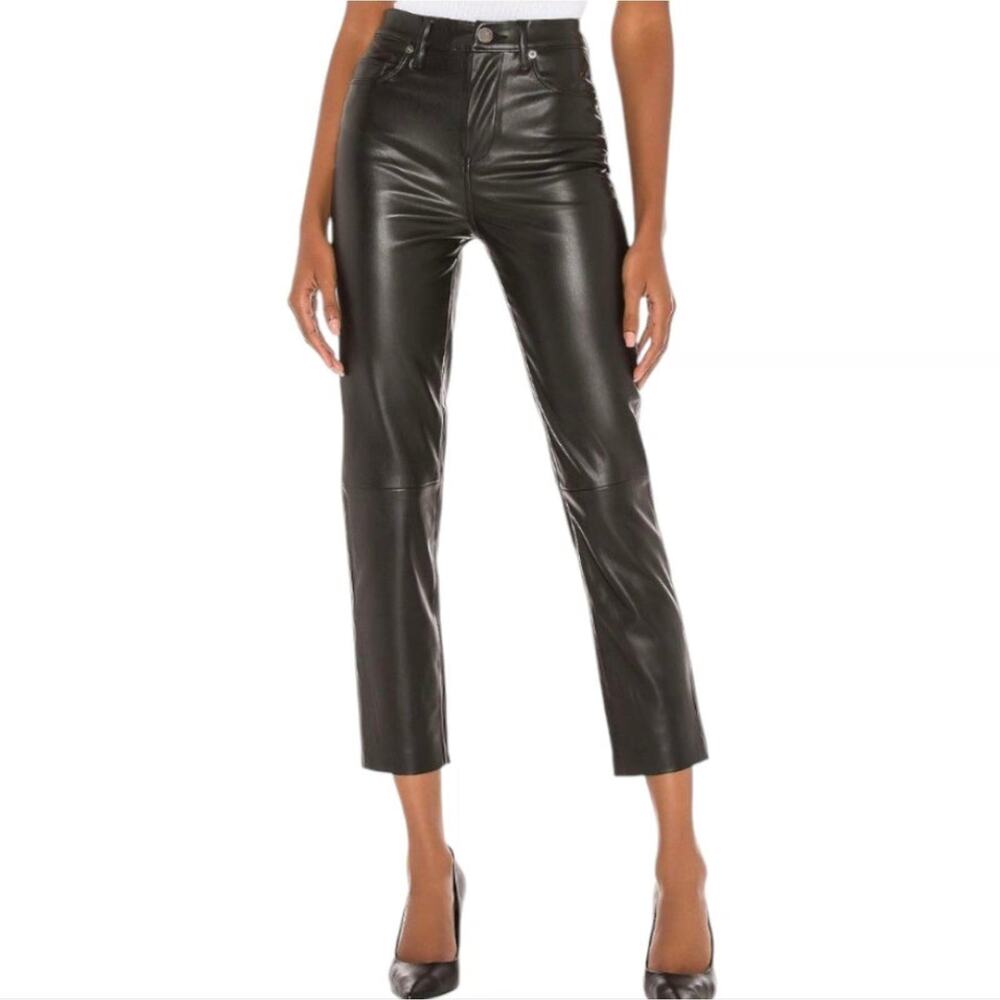NWT Blank NYC The Bond Vegan Leather Cropped Straight Leg Trouser Pants Black 31